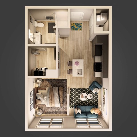 Floor plan for studio, 1 bath, 559 sqft